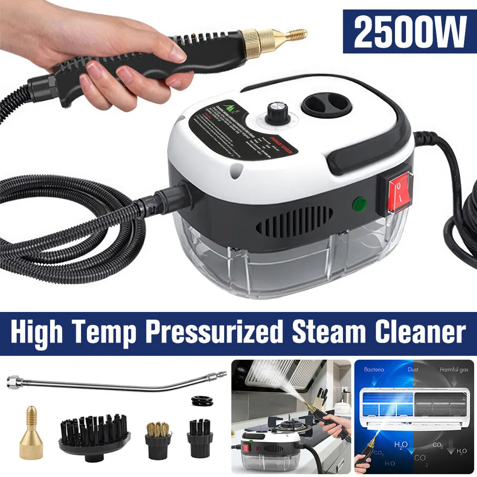 2500W Handheld Steam Cleaner – High Temp 229°F, 6-Speed, 3 Brush Heads, 1L Tank | Deep Cleaning for Kitchen, Car & Home | Portable & Chemical-Free
