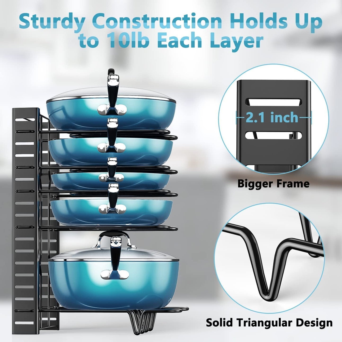 Pot Organizer Rack 8 Tiers Pots and Pans Organizer, Pot Lid Organizer for Kitchen Cabinet Cookware Organizers and Storage,Upgraded