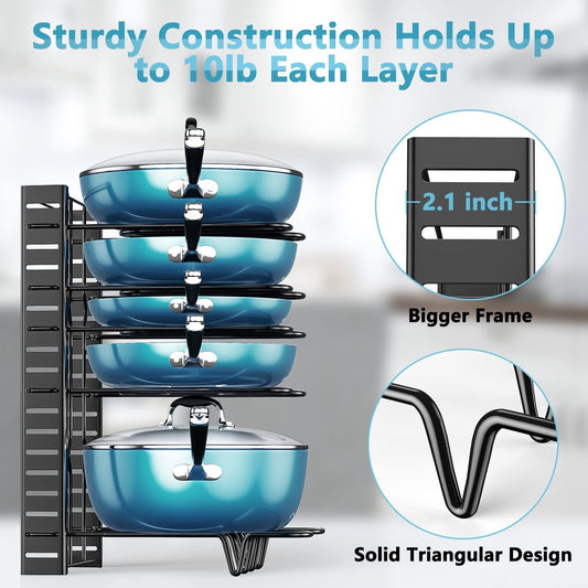 Pot Organizer Rack 8 Tiers Pots and Pans Organizer, Pot Lid Organizer for Kitchen Cabinet Cookware Organizers and Storage,Upgraded