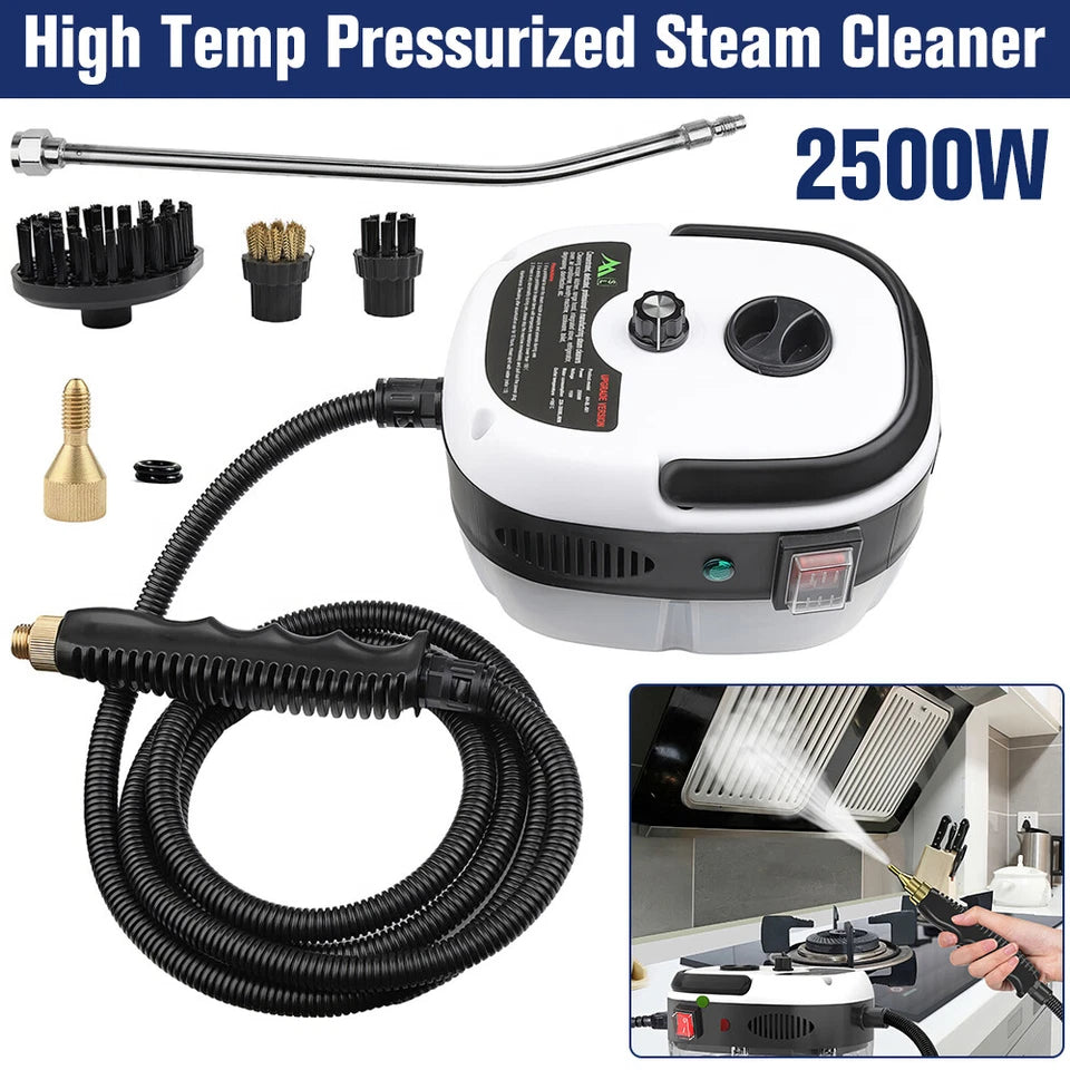 2500W Handheld Steam Cleaner – High Temp 229°F, 6-Speed, 3 Brush Heads, 1L Tank | Deep Cleaning for Kitchen, Car & Home | Portable & Chemical-Free