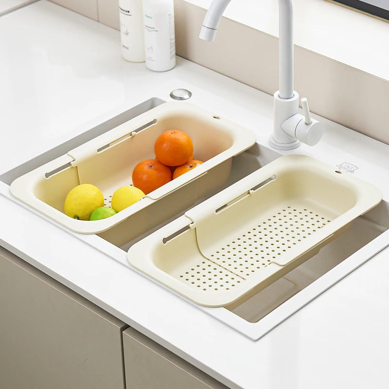 Retractable Drain Basket Kitchen Sink Drain Rack Vegetable Wash Basin Storage Rack Fruit and Vegetable Water Filter Basket