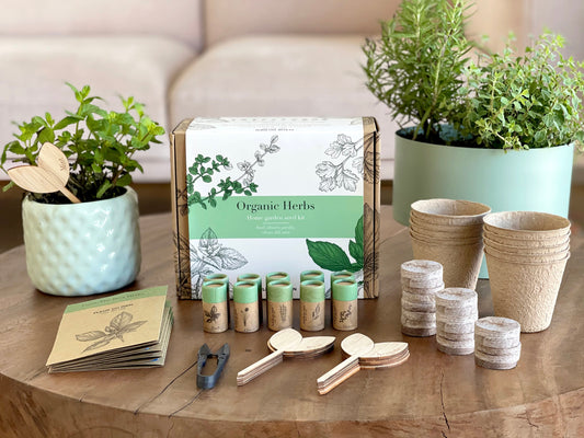 FLEUR DU BIEN Indoor Herb Garden Kit – 10 Organic Herb Seeds, Biodegradable Pots, Soil Discs & Markers – Sustainable Starter Set for Beginners – Unique Gardening Gift for Women & Men